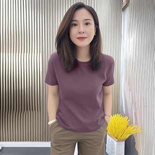 女士2025年夏季 显瘦高休闲时尚 新款 修身 圆领T恤 大码 宽松百搭短袖