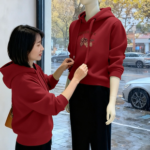 外套 宽松洋气百搭上衣时尚 休闲连帽女士卫衣秋冬加绒加厚新款 长袖