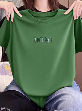 2025新款夏季短袖t恤女士宽松大码圆领印花时尚休闲百搭显瘦上衣