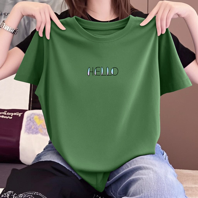 2025新款夏季短袖t恤女士宽松大码圆领印花时尚休闲百搭显瘦上衣