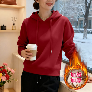 加绒女士卫衣新款 通勤加厚上衣宽松连帽休闲洋气百搭外套 秋冬时尚