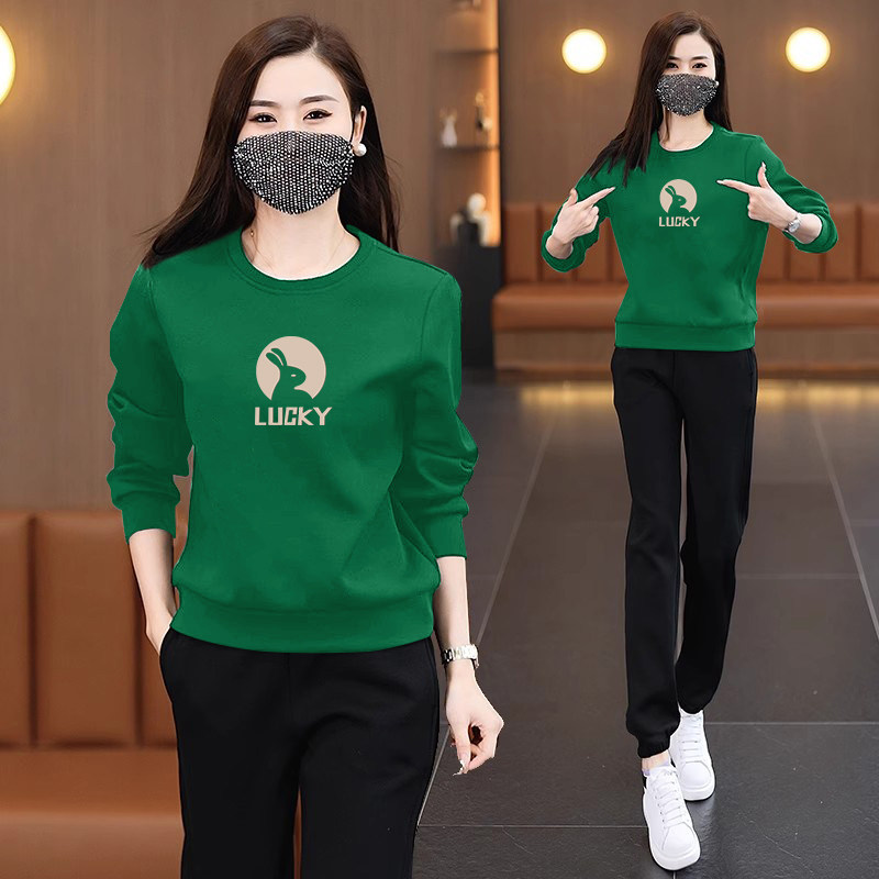 卫衣女韩版宽松加绒加厚两件套新款秋冬圆领女装中年时尚百搭上衣