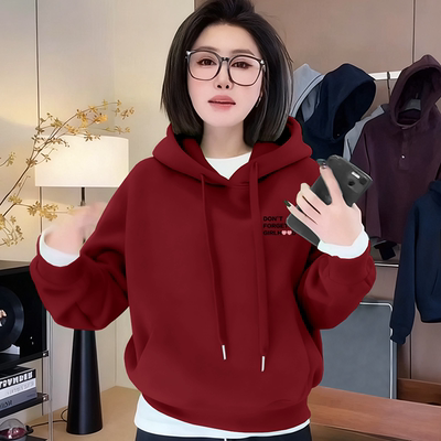 长袖连帽洋气加绒新款时尚卫衣加厚宽松休闲女士秋冬保暖上衣外套