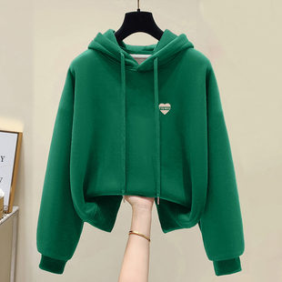 连帽正肩高档小个子中年长袖 加绒加厚韩版 上衣 卫衣女春秋冬季 韩版