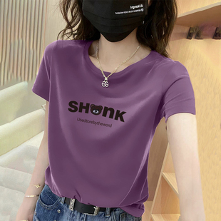 体恤百搭宽松上衣打底衫 2024新款 中年减龄半袖 t恤女夏季 印花短袖
