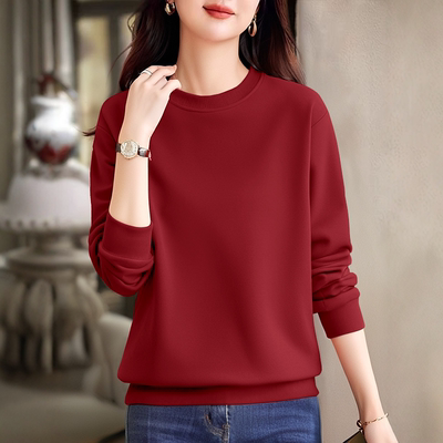 新款女士洋气加绒加厚卫衣圆领宽松休闲上衣减龄百搭长袖保暖外套