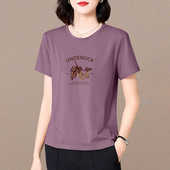 2024新款 冰丝短袖 中年妈妈减龄上衣 夏季 女装 t恤女士宽松韩版 大码