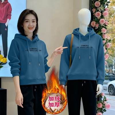 通勤连帽洋气宽松休闲秋冬新款时尚女士卫衣加绒加厚上衣长袖外套