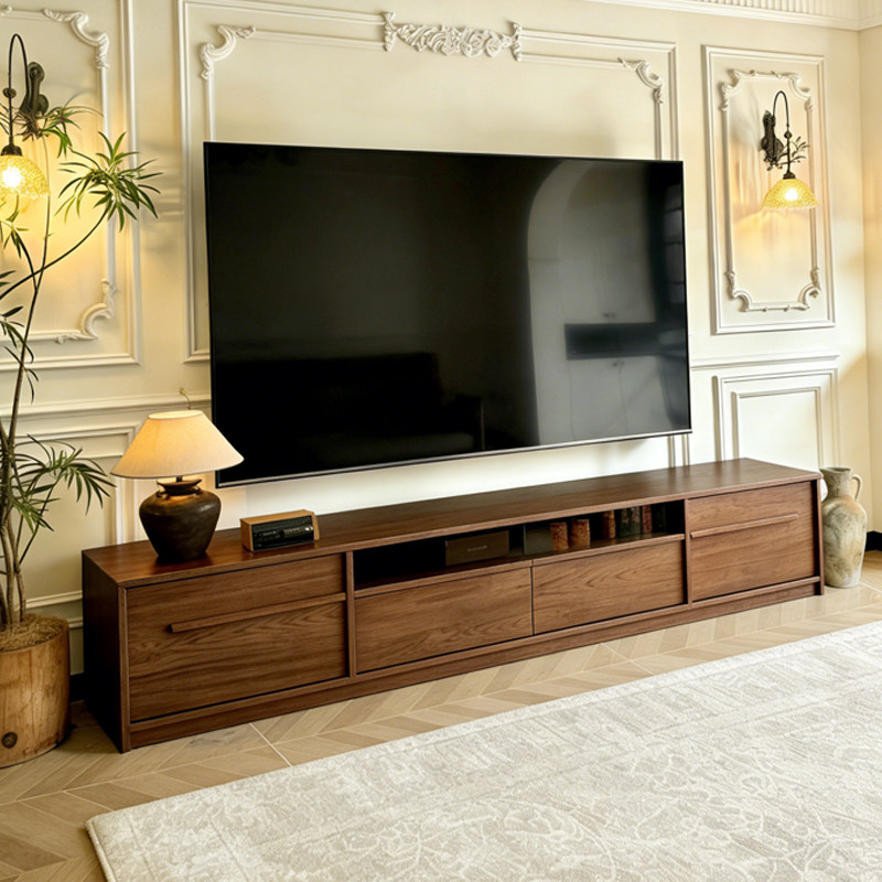 实木中古风落地电视柜茶几组合客厅家用2026新款储物柜一体小户型