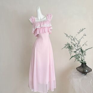 ifashion自制新款蕾丝拼接吊带裙早春设计感连衣裙度假裙