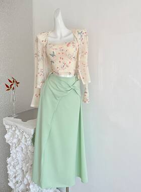 ifashion自制新款法式蝴蝶短款开衫上衣女春季修身吊带背心套装