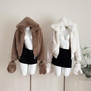 ifashion自制2026新款雪绒貂环保皮草外套秋冬加绒连帽毛毛上衣
