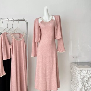 ifashion 自制新款巴黎诗集显瘦安迪绒针织开衫吊带连衣裙