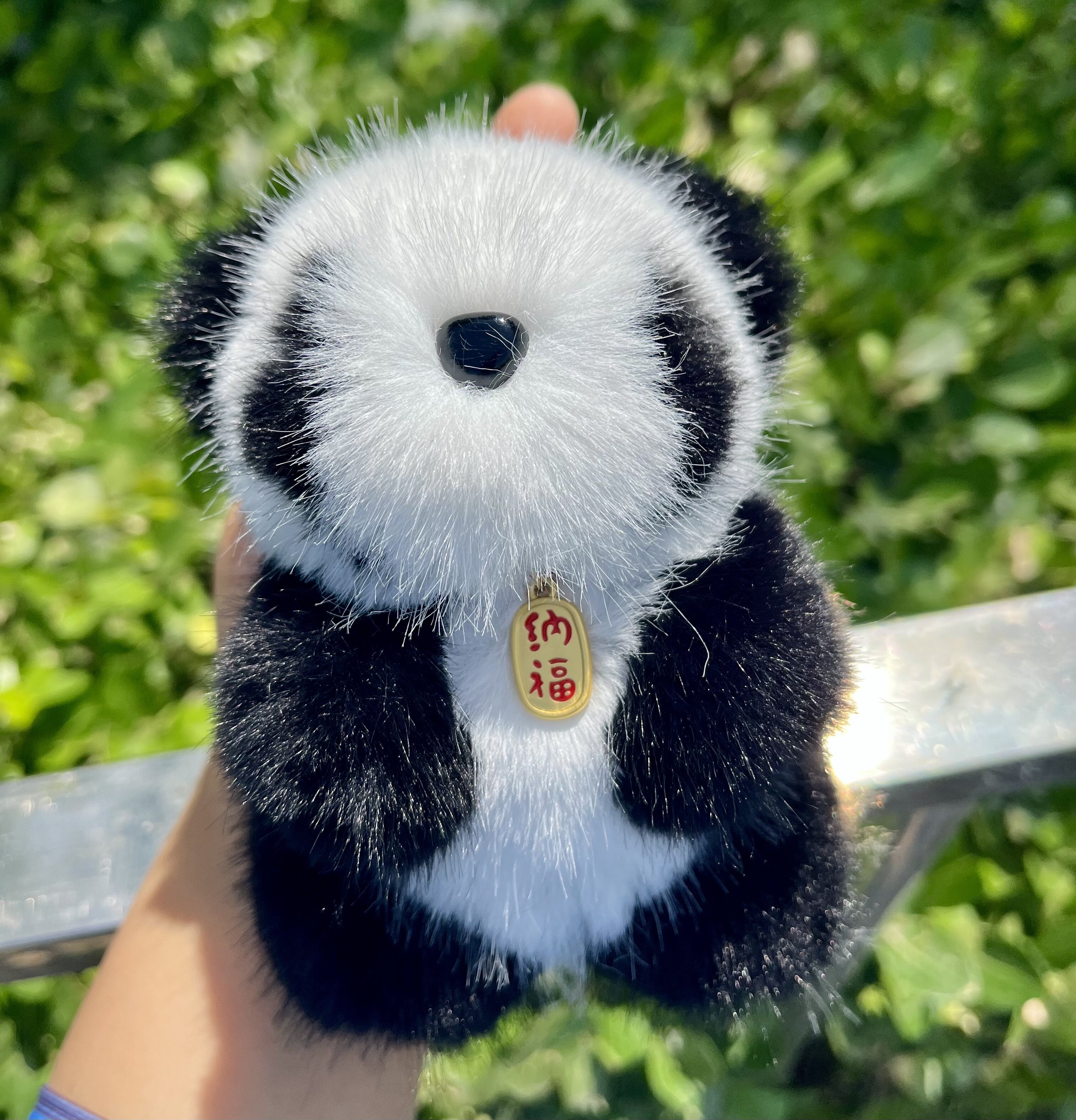 可爱仿水貂毛毛熊猫小香风长毛女包挂件书包挂饰抖音百搭熊猫挂件