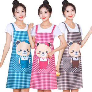 卡通韩版时尚围裙夏季薄工作服奶茶店双肩H肩带厨房干活无袖方便