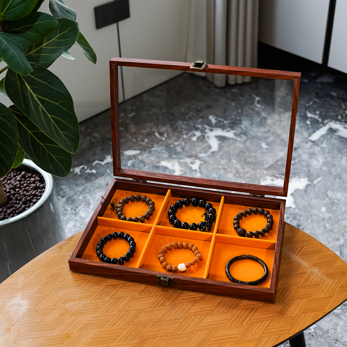 美拉德色木纹6格手镯收纳展示盒