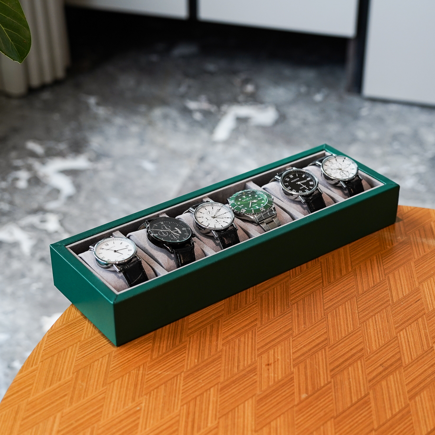 六格绿色商务礼品皮质机械腕表盒