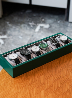 高档手表收纳盒绿色皮革六格机械腕表收藏内里灰绒商务礼品展示盒