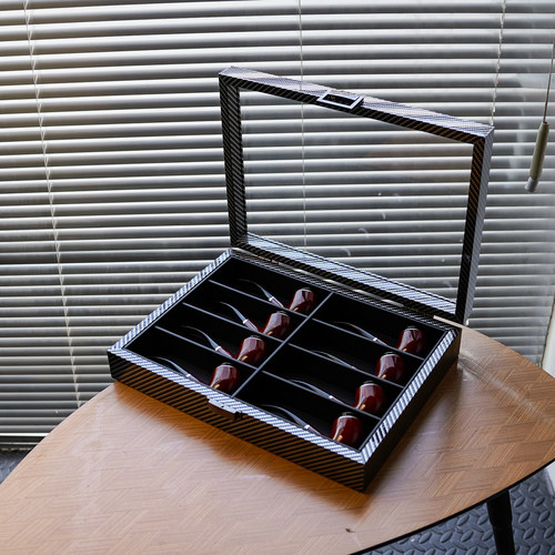 防尘高档碳纤纹老式烟斗收纳盒