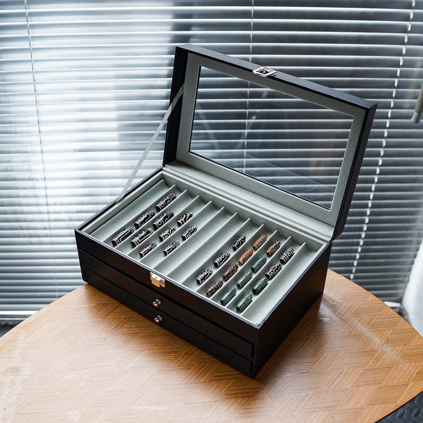 复古藏式天珠收纳盒高档皮质展示玛瑙珠收藏纯臻天珠超大容量三层