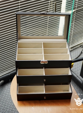 碳纤纹PU皮18位3层大容量眼镜盒 收纳展示销售太阳镜墨镜盒收纳箱