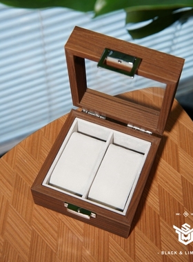 手表收纳盒2位 黑胡桃木纹高档木质表盒机械腕表展示收藏灰色内饰