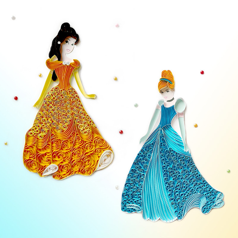 衍纸diy手工材料包卡通芭比娃娃公主人物a4a3折纸卷纸成品画礼物