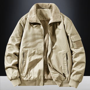 新款2025男工装外套夹克水洗多口袋商务纯棉加绒加厚立领