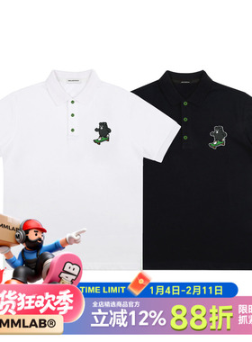 MMLAB KOHIBEAR新款滑板咖啡熊夏季休闲纯棉白色黑色短袖POLO衫