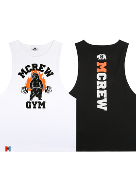 MCREW GYM系列夏季新款举重熊白色黑色运动休闲健身印花背心