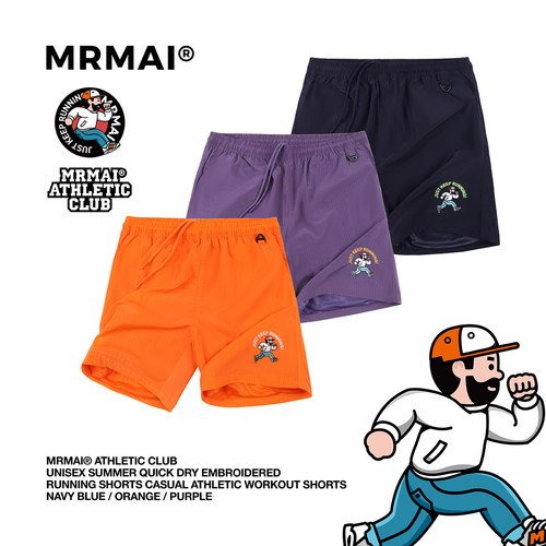 MRMAI运动俱乐部系列夏季沙滩刺绣藏青紫色橘色休闲速干运动短裤