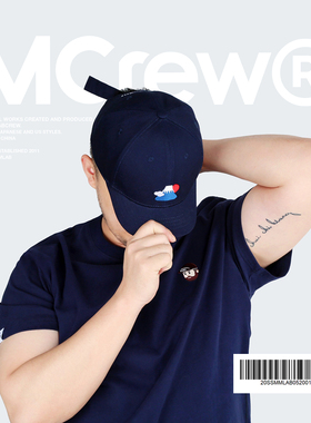 MCREW FUJI和风系列富士山3D刺绣LOGO藏青蓝深灰色短檐弯檐棒球帽