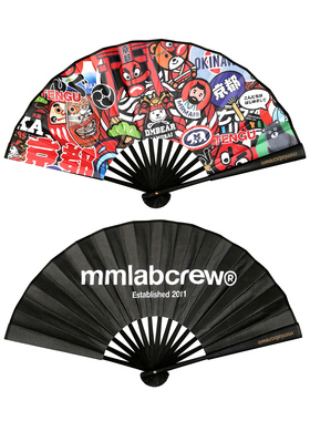 mmlabcrew kyoto京都限定复古和风图案绢布传统日式折扇