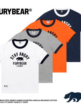 FURYBEAR熊怒FB25系列美式复古阿美咔叽磨毛棉常规版圆领短袖T恤