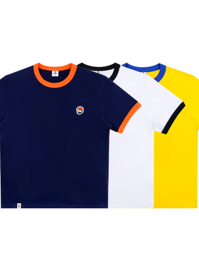 MRMAI麦生系列简约logo刺绣撞色磨毛白色黑色藏青重磅圆领短袖T恤