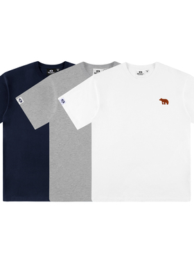 MCrew CABEAR系列夏季新款logo刺绣简约白色花灰纯棉圆领短袖T恤