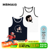MRMAI CHILL系列夏日简约LOGO印花白色藏青彩边运动健身休闲背心