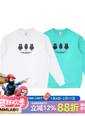 MMLABCREW kohibear咖啡熊刺绣秋冬加厚休闲白色湖蓝长袖圆领卫衣