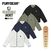 FURYBEAR秋冬户外加厚夹棉绗缝双色双面穿刺绣logo无领棉衣外套
