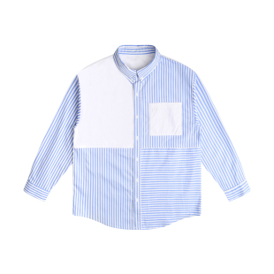 外搭衬衣 衬衫 mbymmlabcrew设计师系列条纹拼接宽松版 翻领休闲长袖