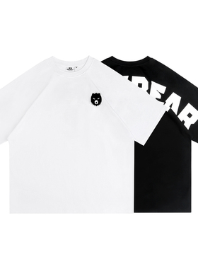 MCREW愤怒熊系列LOGO刺绣夏季加厚重磅蝙蝠袖落肩宽松版短袖T恤