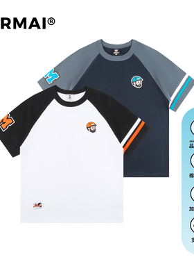 MRMAI CHILL系列简约LOGO白色藏青加厚重磅宽松插肩圆领短袖T恤