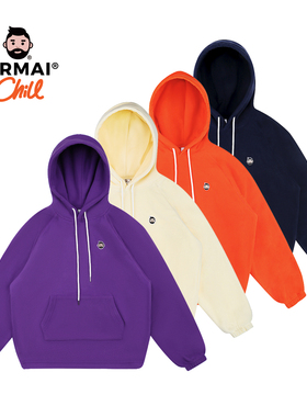 MRMAI系列LOGO刺绣秋冬加厚藏青橘色紫色杏色摇粒绒连帽长袖卫衣