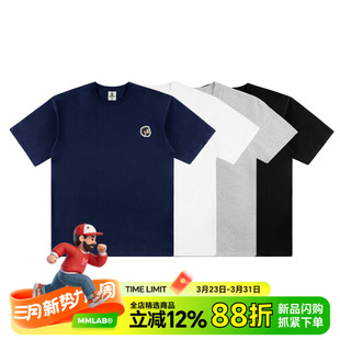 MMLAB T恤 MRMAI麦生简约logo刺绣白色藏青黑色磨毛重磅圆领短袖