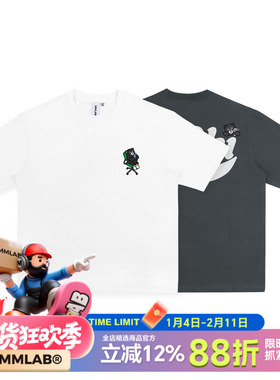 MMLAB KOHIBEAR限量版夏季咖啡熊刺绣白色深灰宽松圆领短袖T恤