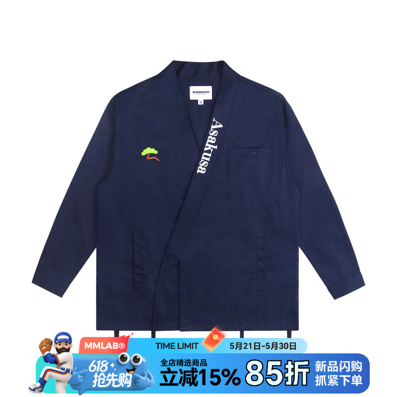 KIMMONO Asakusa刺绣春秋和风梭织长袖衬衫式和服甚平开衫外套