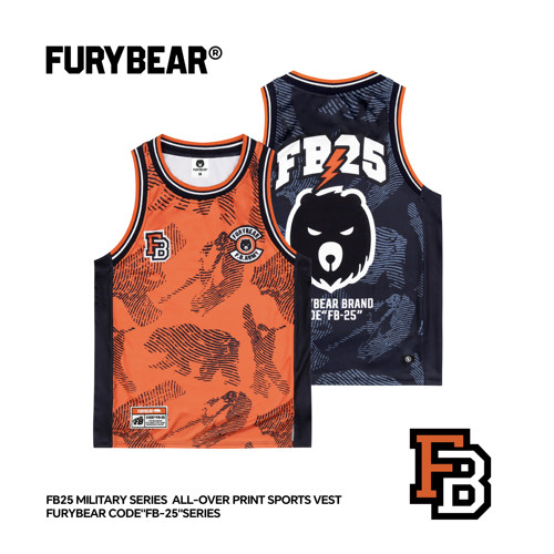 FURYBEAR熊怒系列FB25橙色藏青速干透气网眼运动健身篮球印花背心