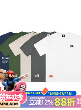 MCREW CA BEAR 加州熊刺绣LOGO白色麻灰蓝纯棉印花圆领短袖T恤