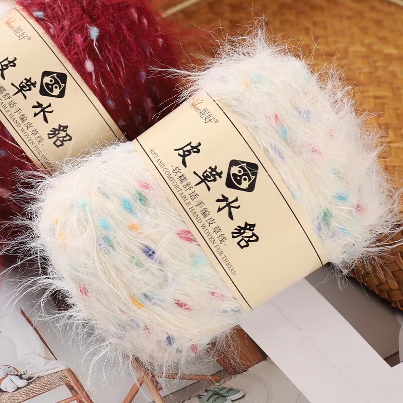 彩点皮草水貂绒毛线粗线绒围巾坐垫豆豆毛衣手工编织diy帽子棒针