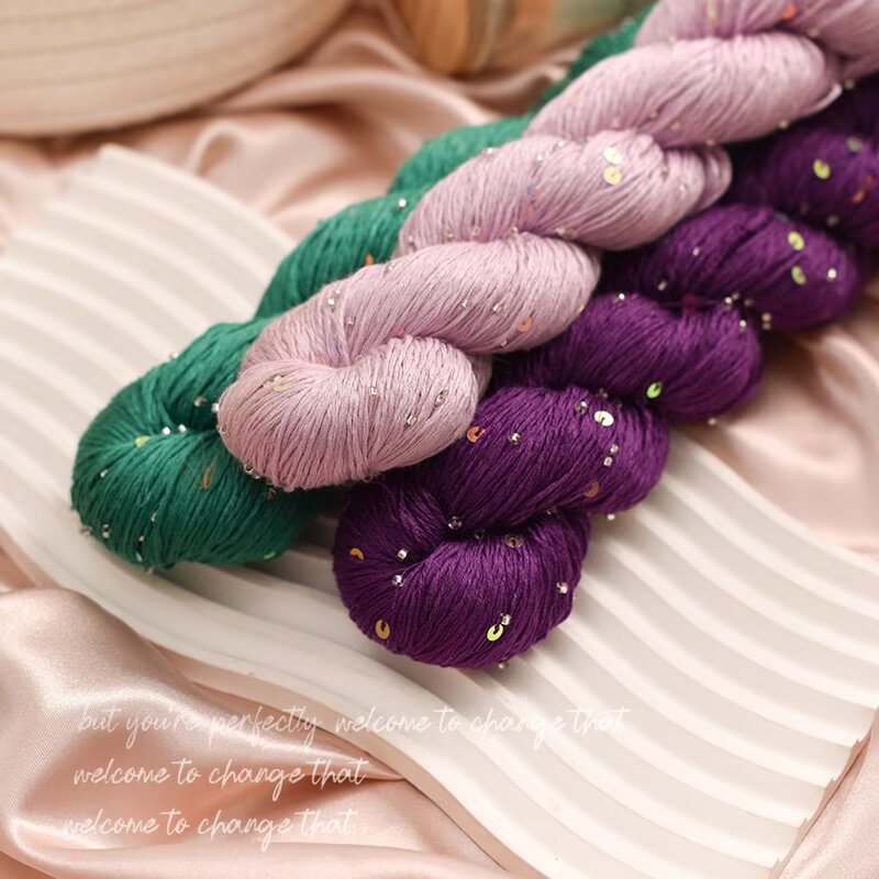 跨境批发3号天丝珠子幻彩亮片蕾丝线100g把线手工编针织钩毛衣线